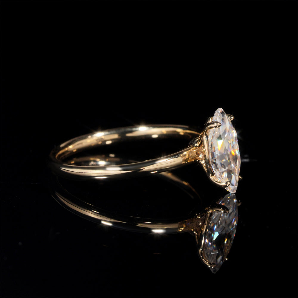 1CT Marquise Cut 10k 14k 18k Real Yellow Gold Solitaire Ring Moissanite Diamond For Women