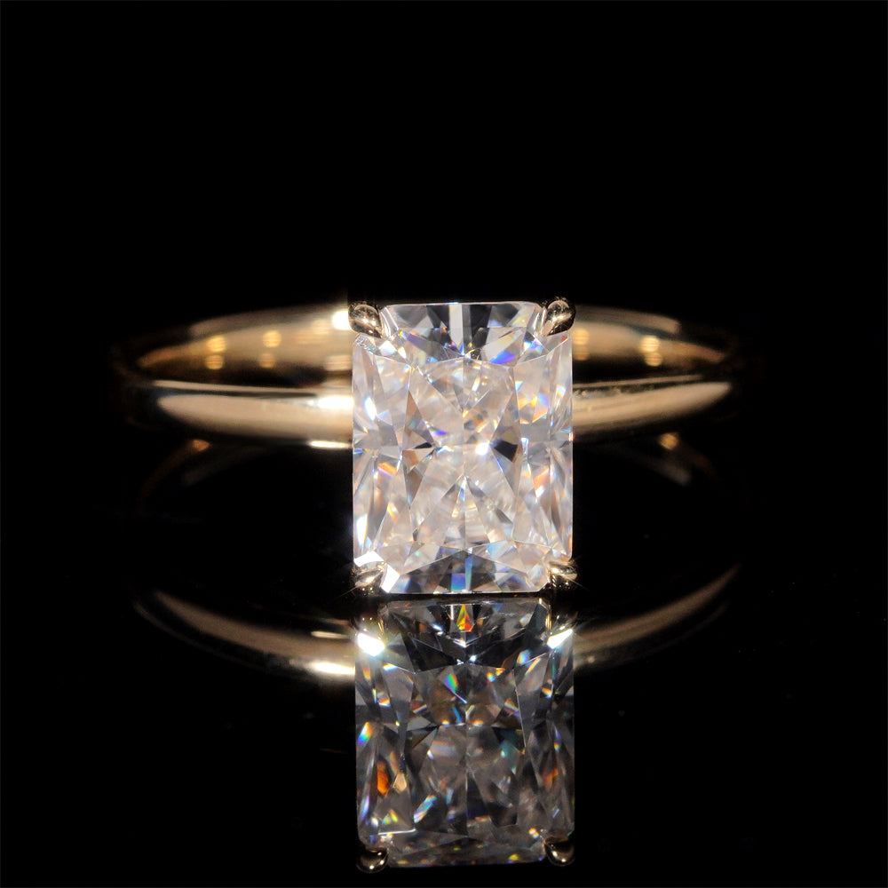 2CT Radiant Cut Solitaire Moissanite Diamond Ring 10k 14k 18k Real Yellow Gold