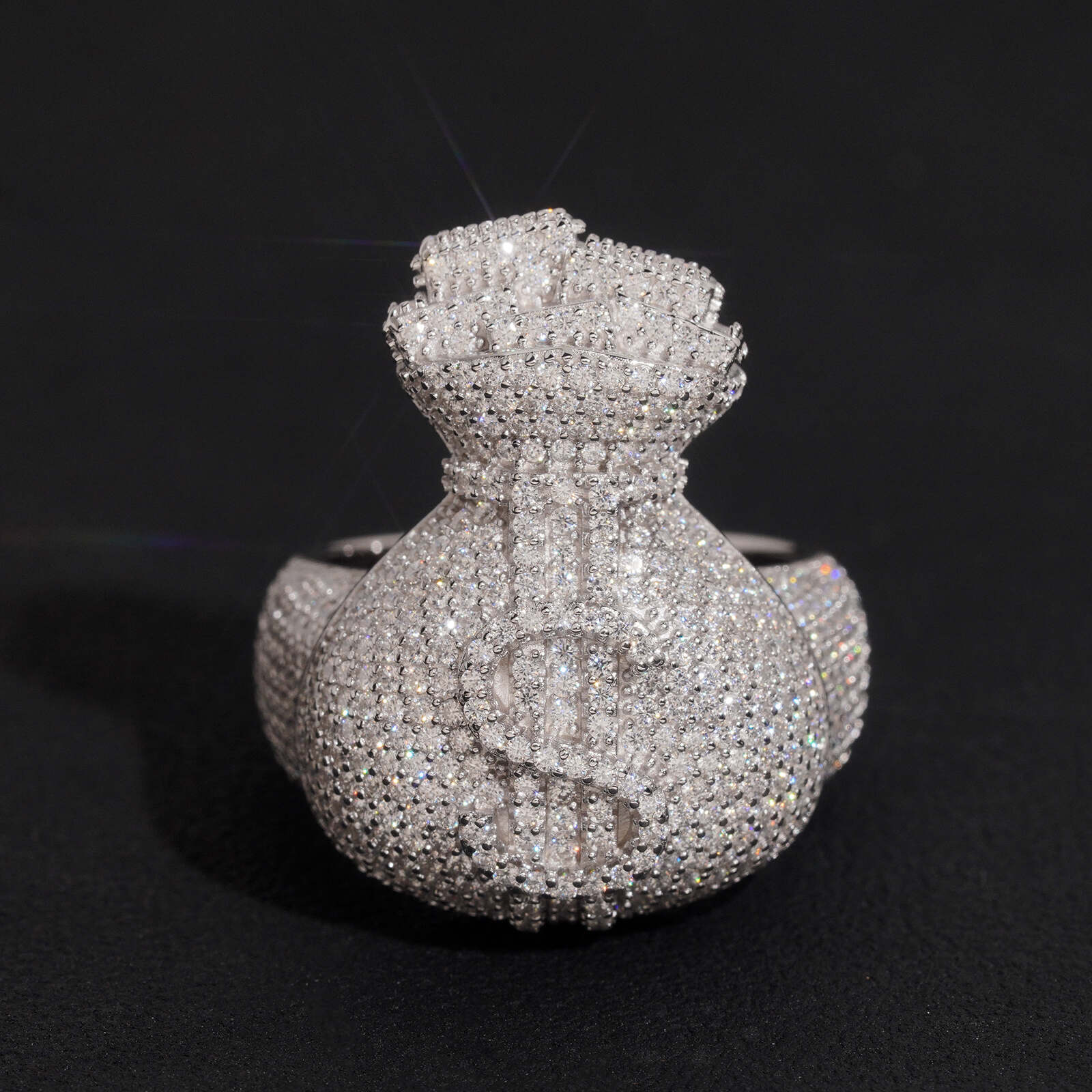 Dollar Sign Money Bag Ring Men Iced Out Moissanite Ring Jewelry