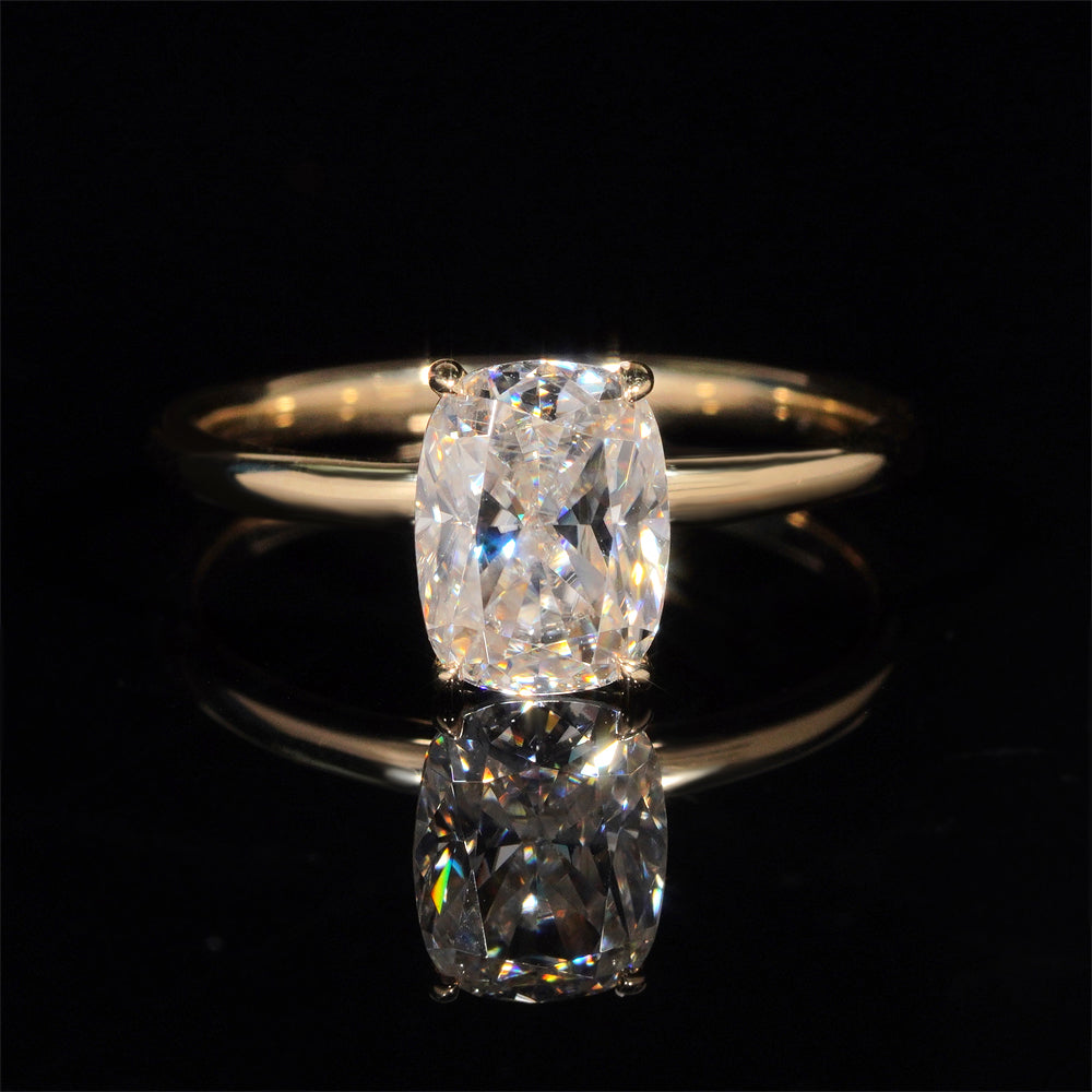 10k 14k 18k Yellow Gold Cushion Cut 2CT Moissanite Solitaire Ring