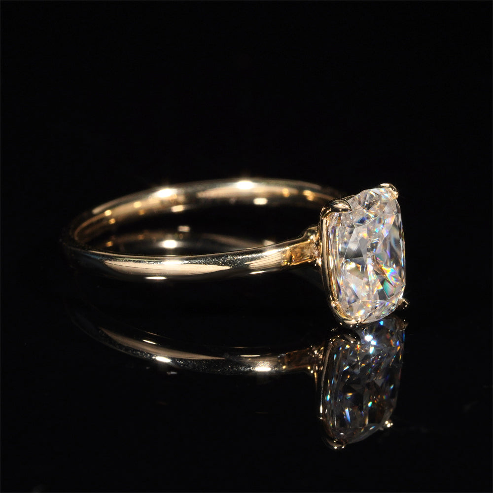 10k 14k 18k Yellow Gold Cushion Cut 2CT Moissanite Solitaire Ring