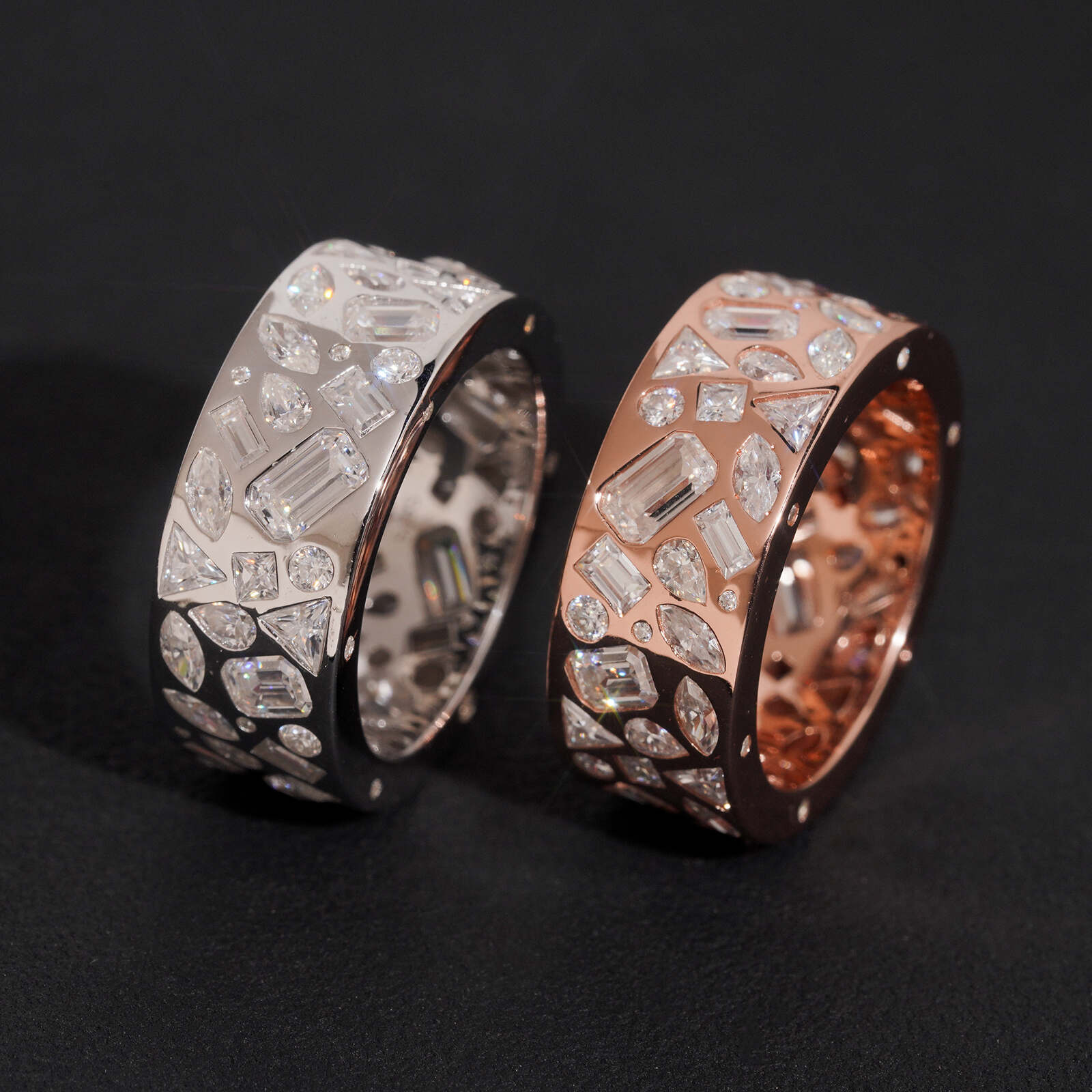 Invisible Setting Fancy Cut Moissanite Diamond Eternity Ring For Men