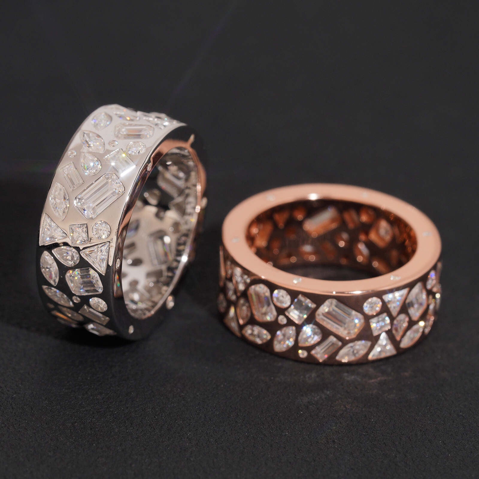 Invisible Setting Fancy Cut Moissanite Diamond Eternity Ring For Men