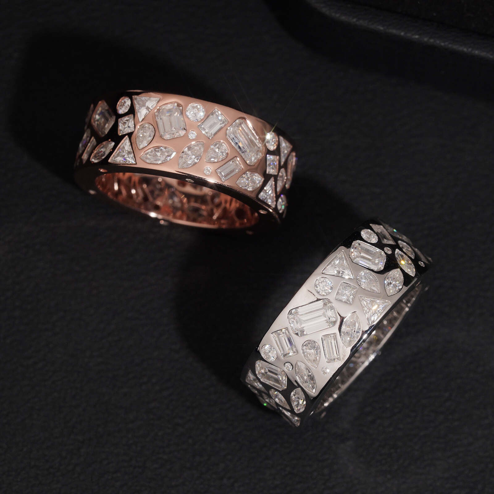 Invisible Setting Fancy Cut Moissanite Diamond Eternity Ring For Men