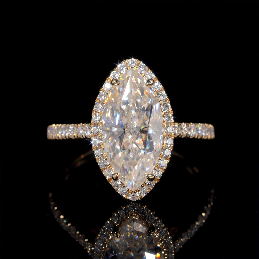 10K 14K 18K Yellow Gold Halo Diamond Style Marquise Cut Moissanite Diamond Engagement Ring