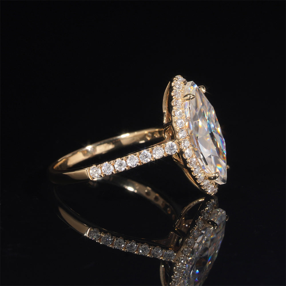 10K 14K 18K Yellow Gold Halo Diamond Style Marquise Cut Moissanite Diamond Engagement Ring