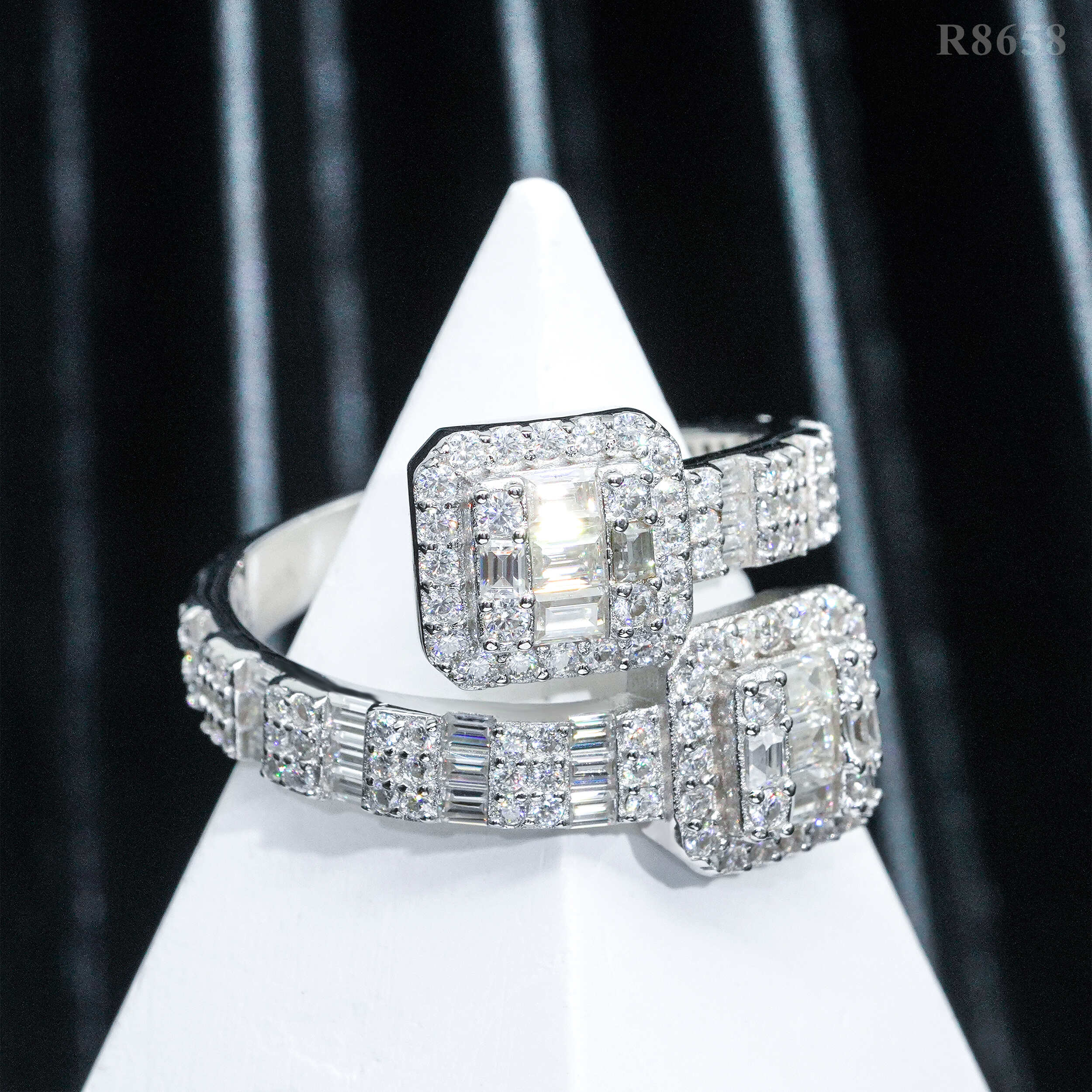 Solid Silver Baguette Moissanite Diamond Nail Ring - Hip Hop Jewelry