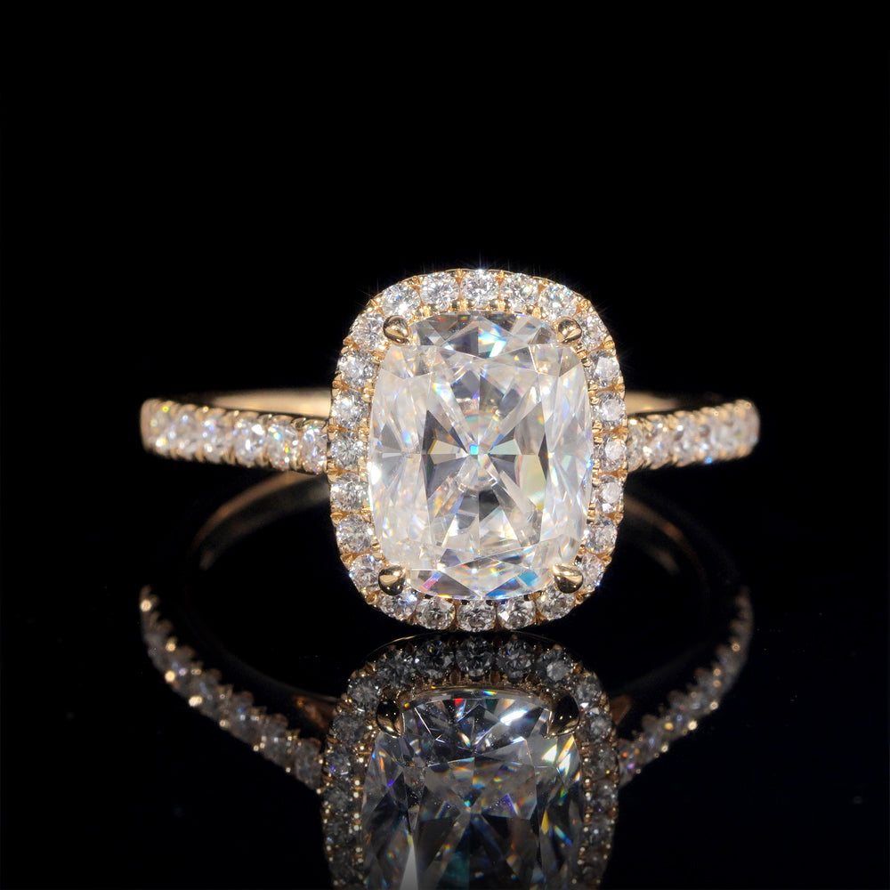 10K 14K 18K Yellow Gold 3CT Cushion Cut Halo Diamond Style Moissanite Diamond Ring For Women