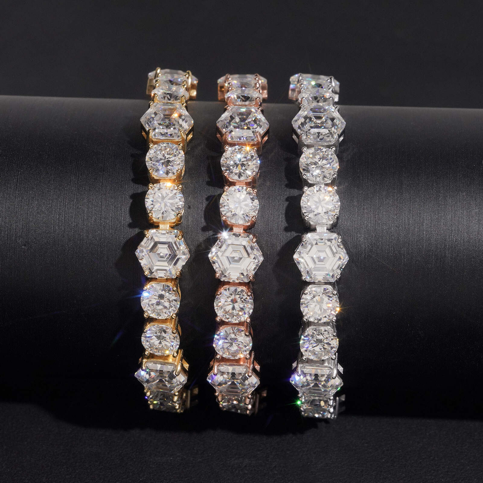 Round Mix Hexagon Cut Moissanite Diamond Tennis Bracelet 6.5MM