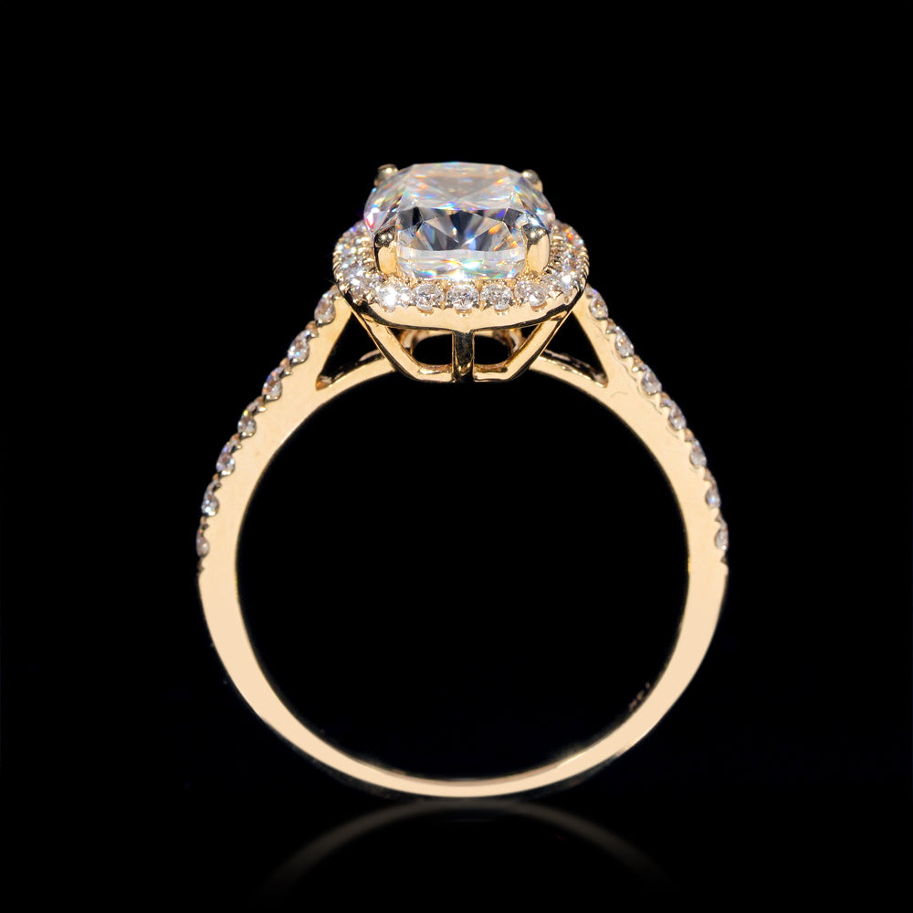 10K 14K 18K Yellow Gold 3CT Cushion Cut Halo Diamond Style Moissanite Diamond Ring For Women