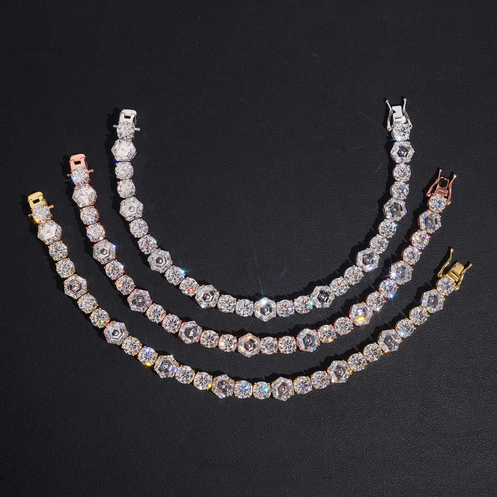 Round Mix Hexagon Cut Moissanite Diamond Tennis Bracelet 6.5MM