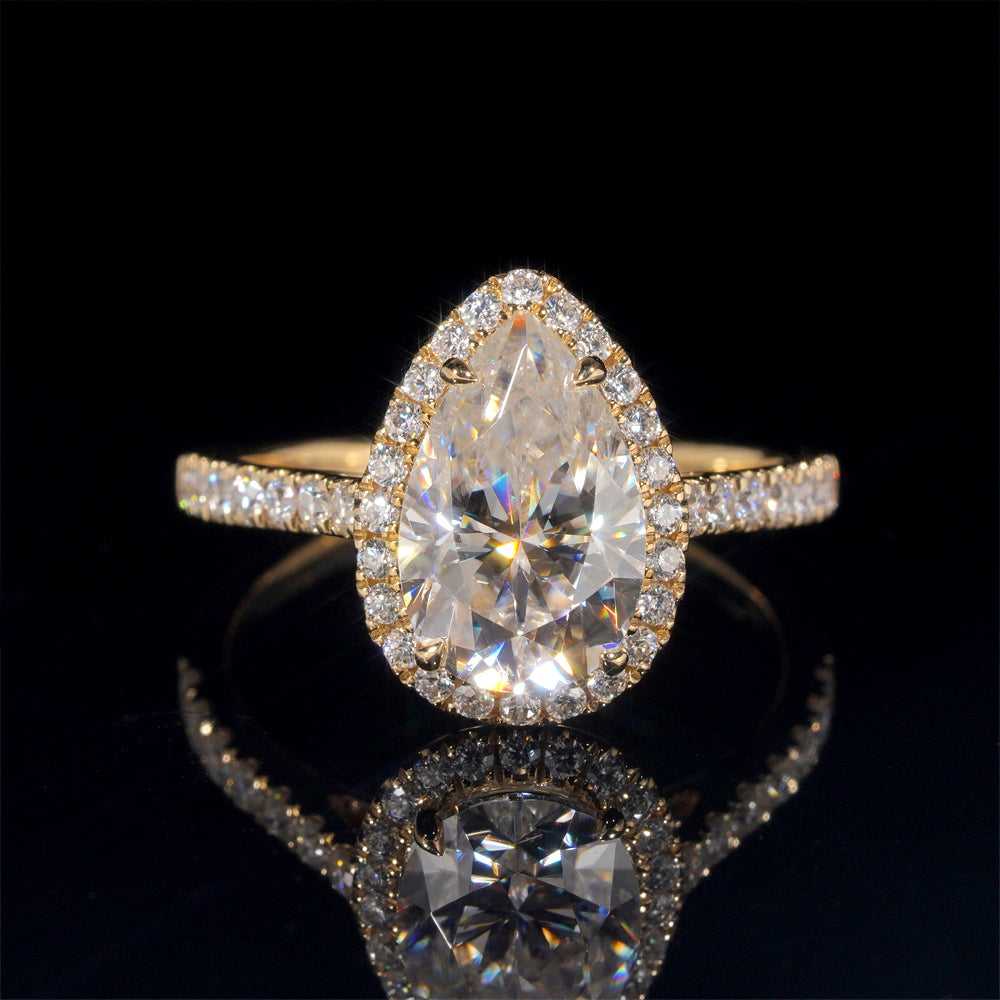 10K 14K 18K Yellow Gold 3CT Pear Cut VVS Moissanite Engagement Ring