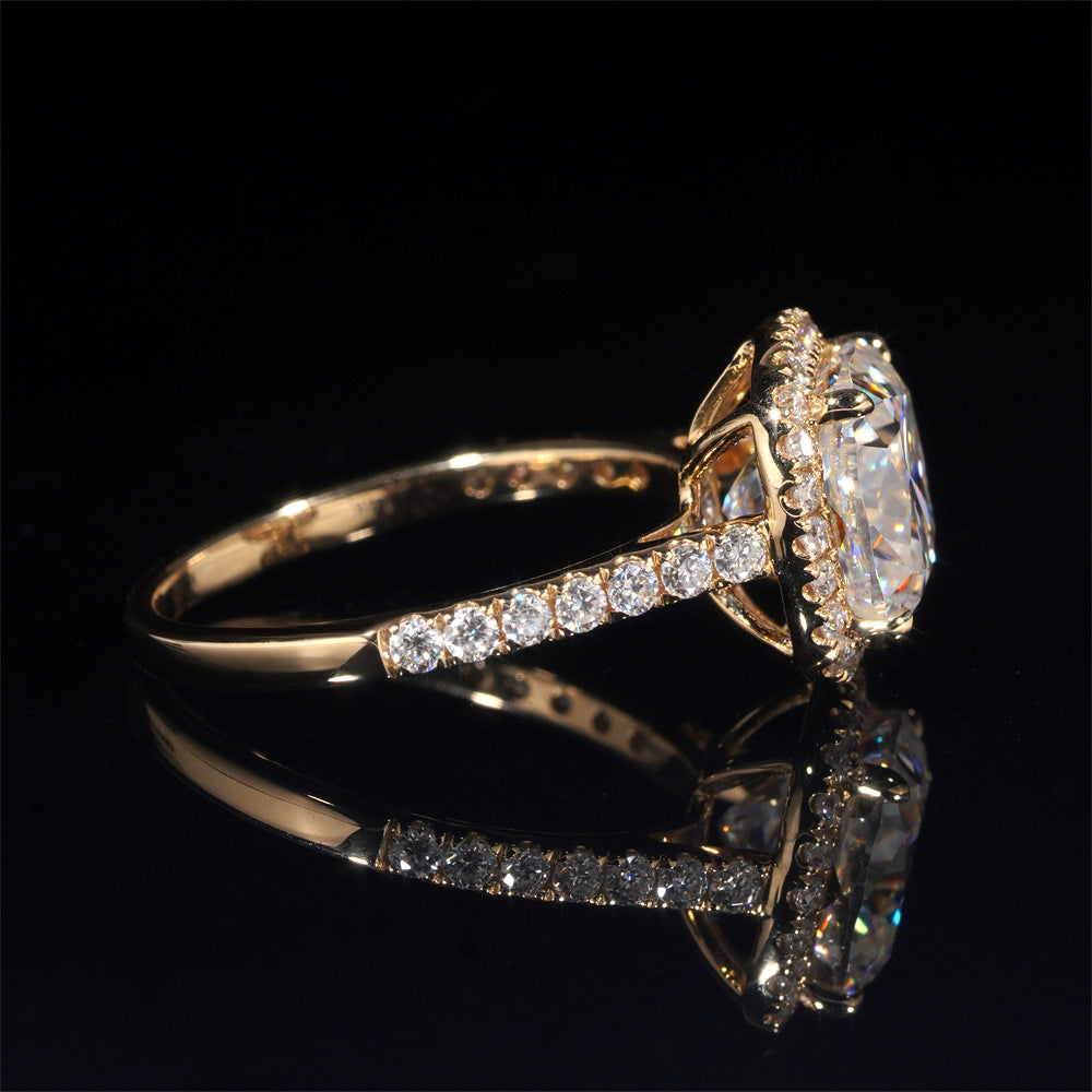 10K 14K 18K Yellow Gold VVS Moissanite Diamond Halo Style Cushion Cut Wedding Ring