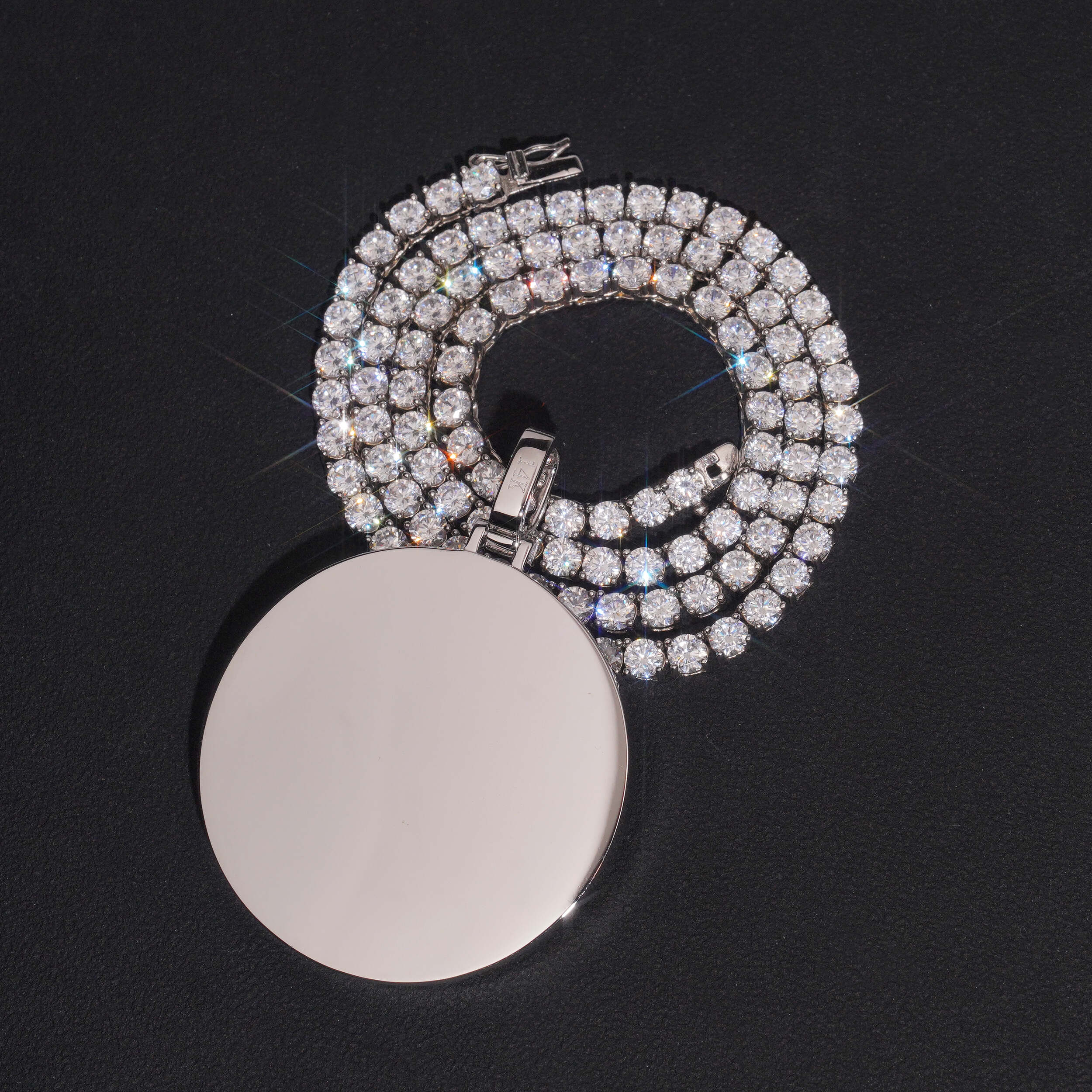 925 Sterling Silver Moissanite Photo Memory Pendant Mosaic Setting