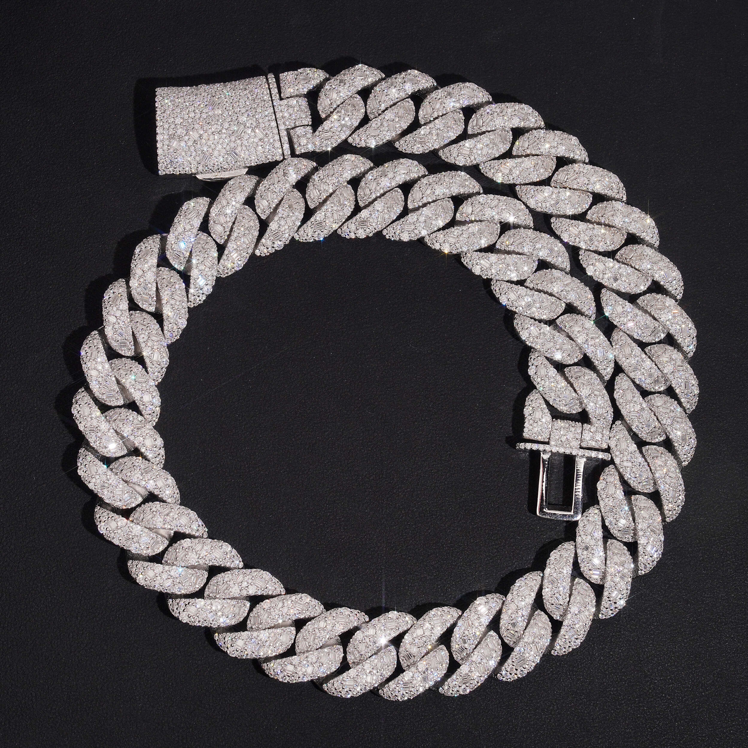 New Arrival 20MM Round Mix Baguette Moisaic Setting Moissanite Cuban Chain