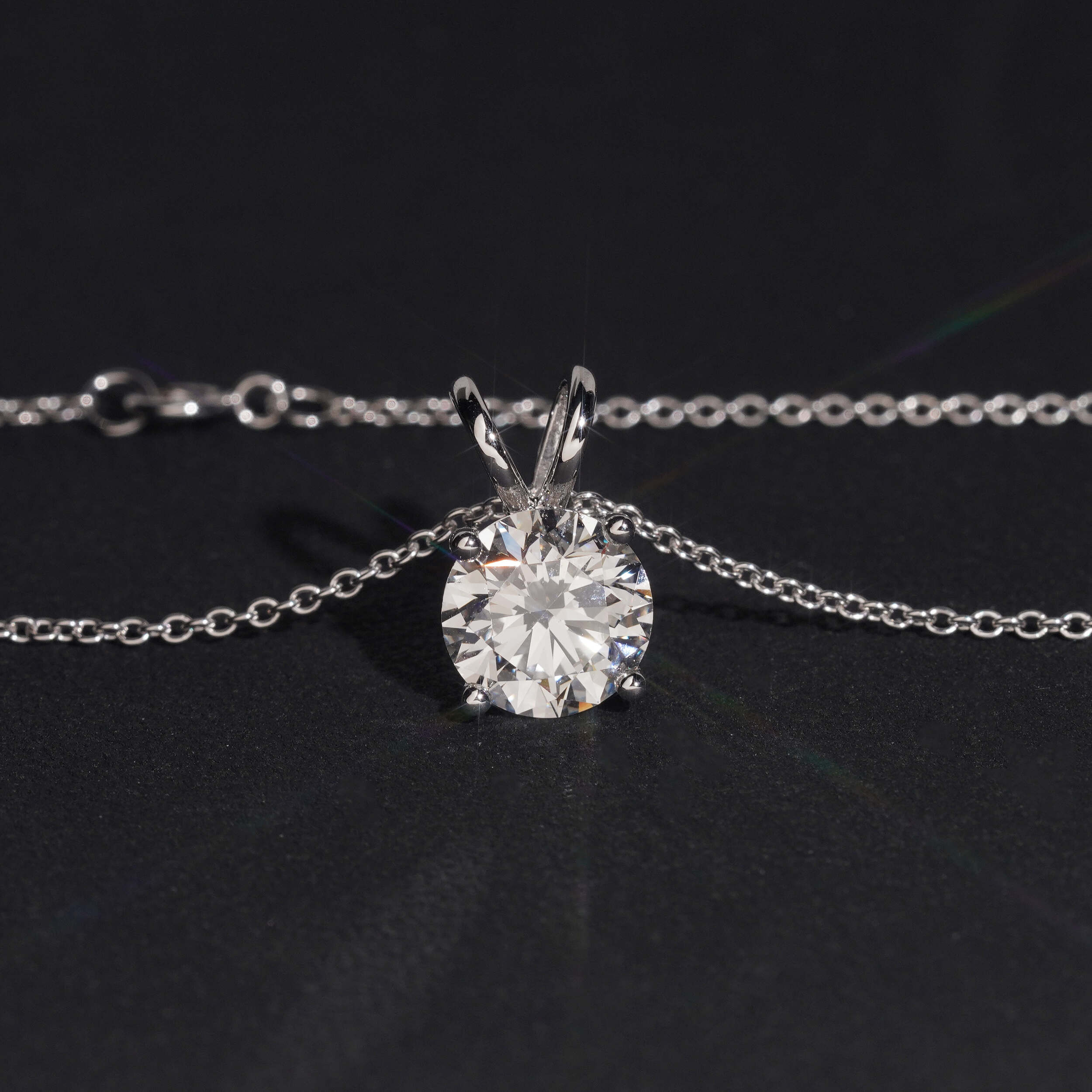 14K White Gold 3CT CVD Diamond Solitaire Necklace
