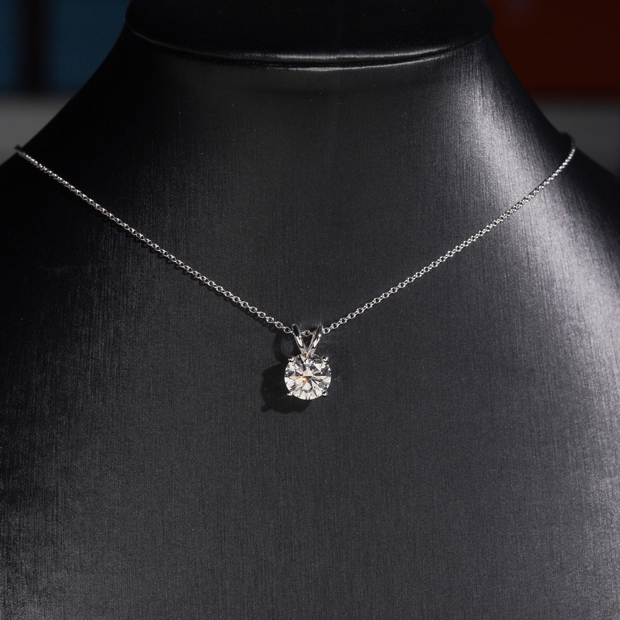 14K White Gold 3CT CVD Diamond Solitaire Necklace