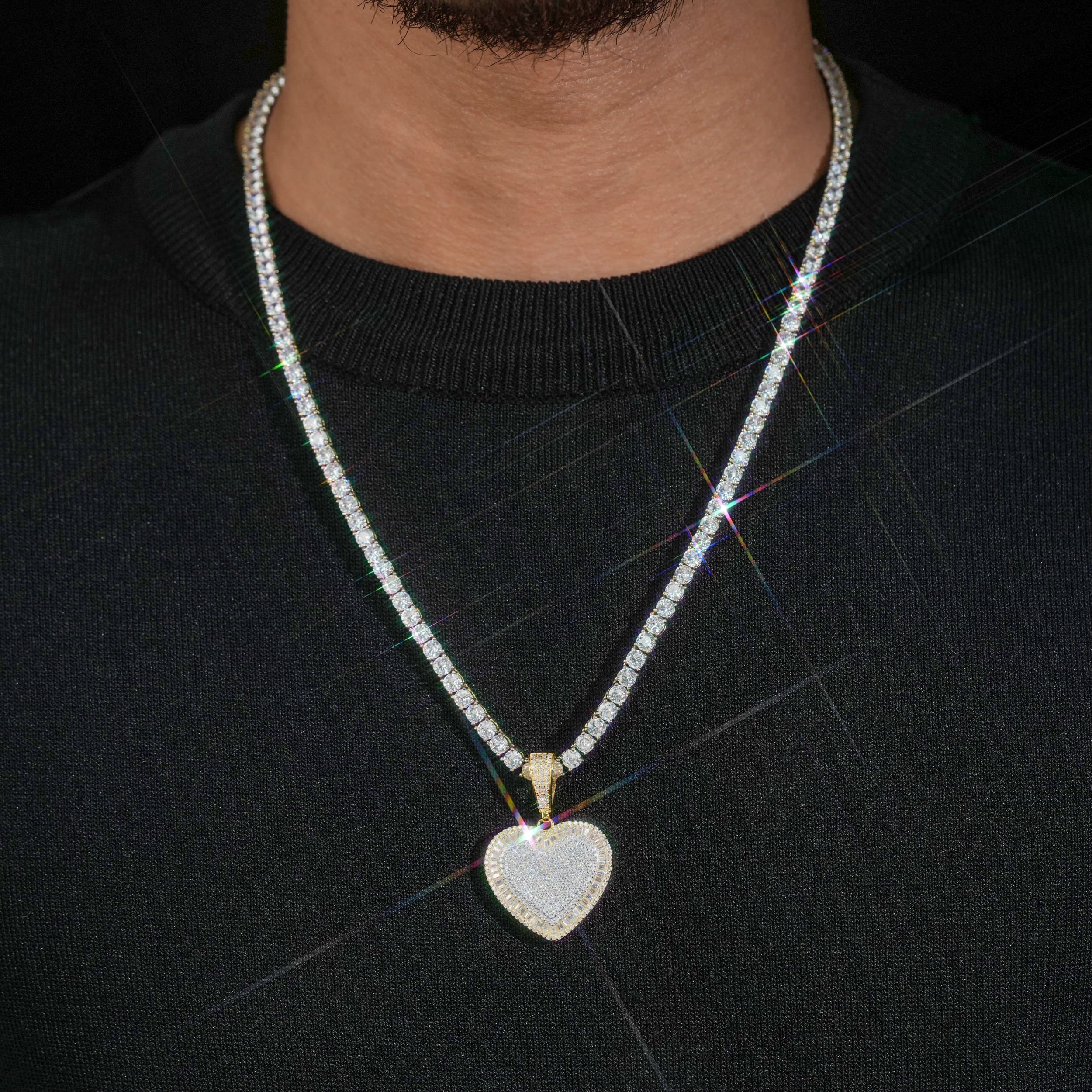 Moissanite Diamond Yellow Gold Two Tone Heart Pendant Charm For Unisex