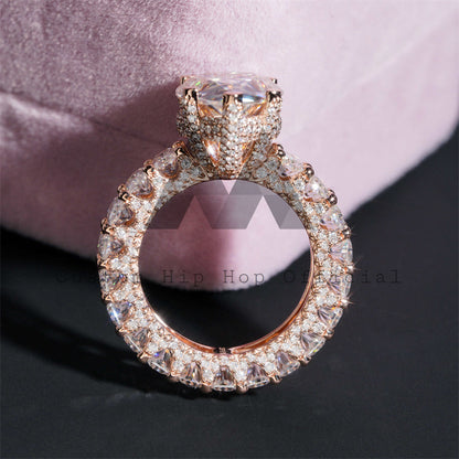 O lado congelou o grupo luxuoso luxuoso do anel de noivado do diamante de Moissanite do ouro de Rosa do estilo 10K