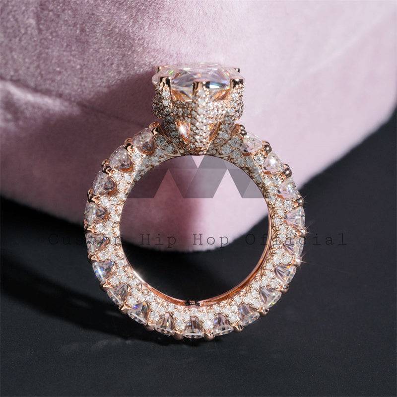 Side Iced Luxury Style 10K Rose Gold Moissanite Diamond Engagement Ring Set