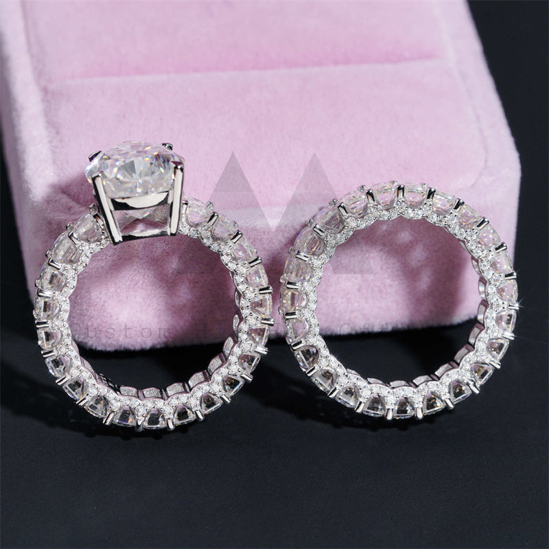 White Gold Sterling Silver 925 VVS Moissanite Diamond Pear Cut Engagement Ring Set