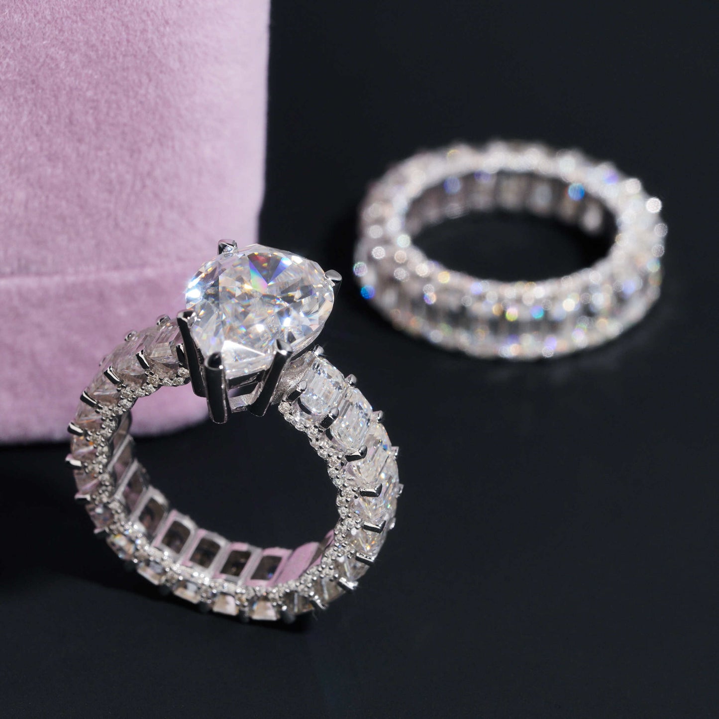 Conjunto de anel de noivado com corte pera e diamante moissanite em ouro branco e prata esterlina 925 VVS