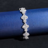 Iced Out Moissanite Diamond Clover Bracelet, Silver Hip Hop Jewelry