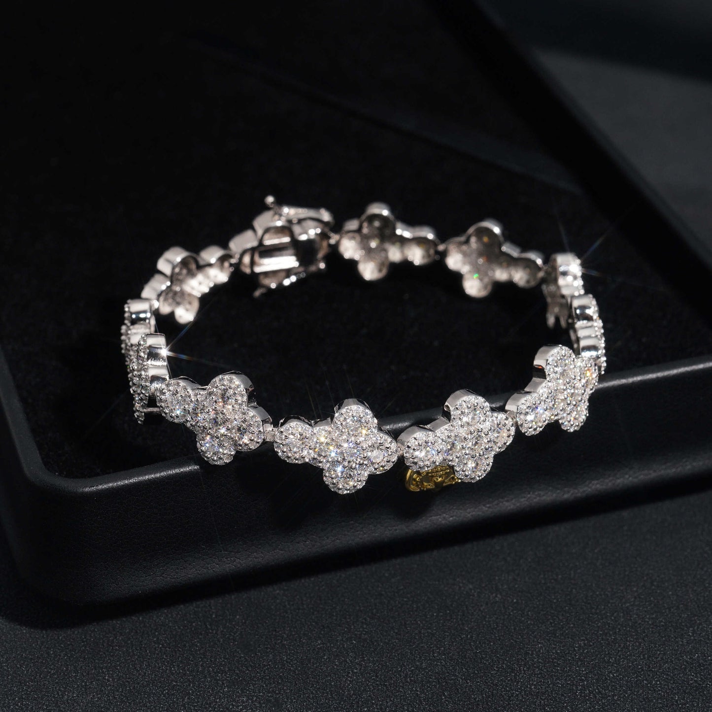 12.5MM VVS Moissanite Diamond Flower Clover Bracelet 925 Silver Iced Out