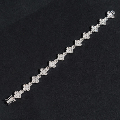 12.5MM VVS Moissanite Diamond Flower Clover Bracelet 925 Silver Iced Out