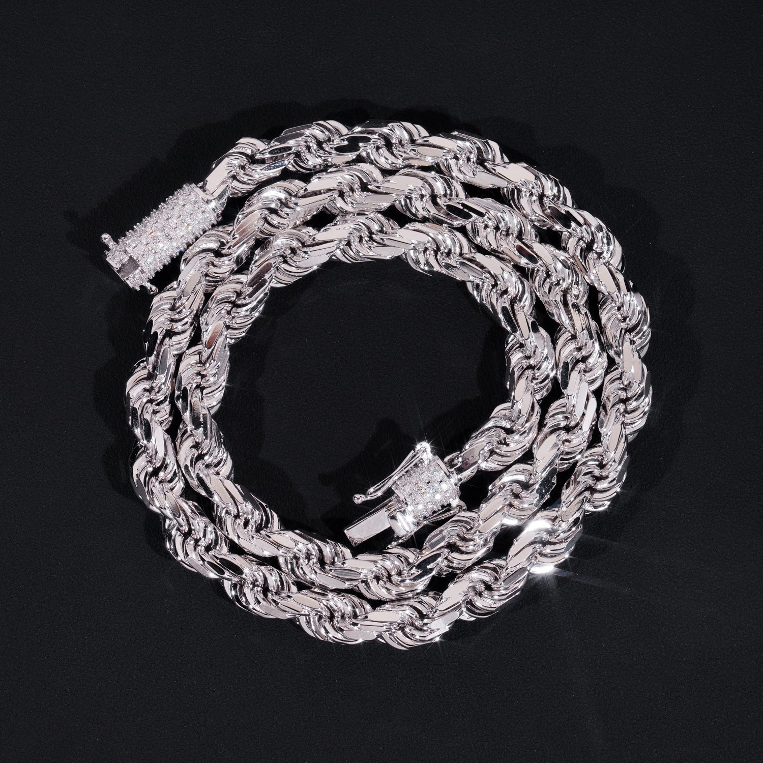 Solid Silver Men Jewelry Neklace 10MM Plain Rope Chain With Moissanite Lock