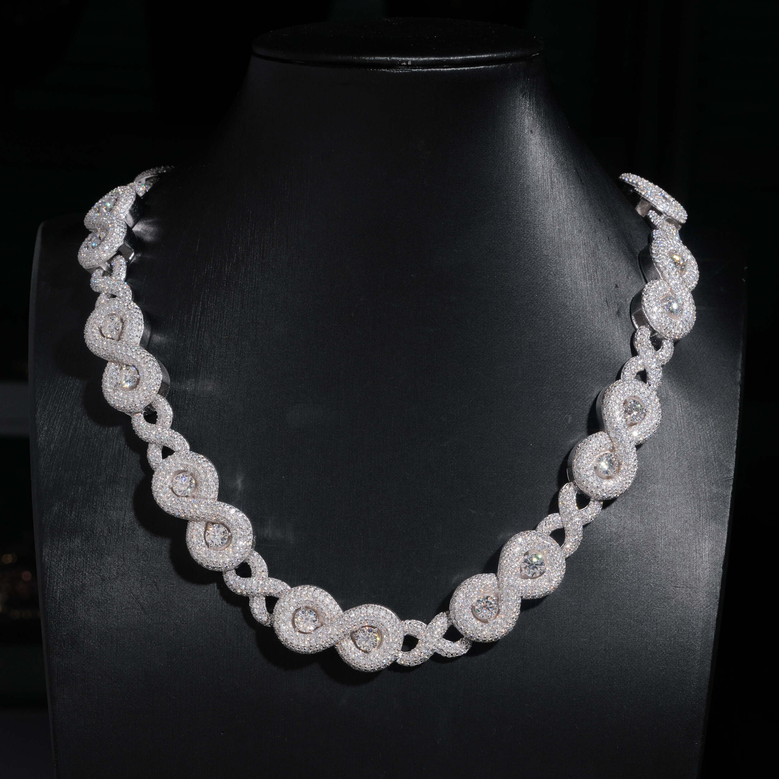 Sterling Silver 18MM Infinity Chain Necklace VVS Moissanite Diamond