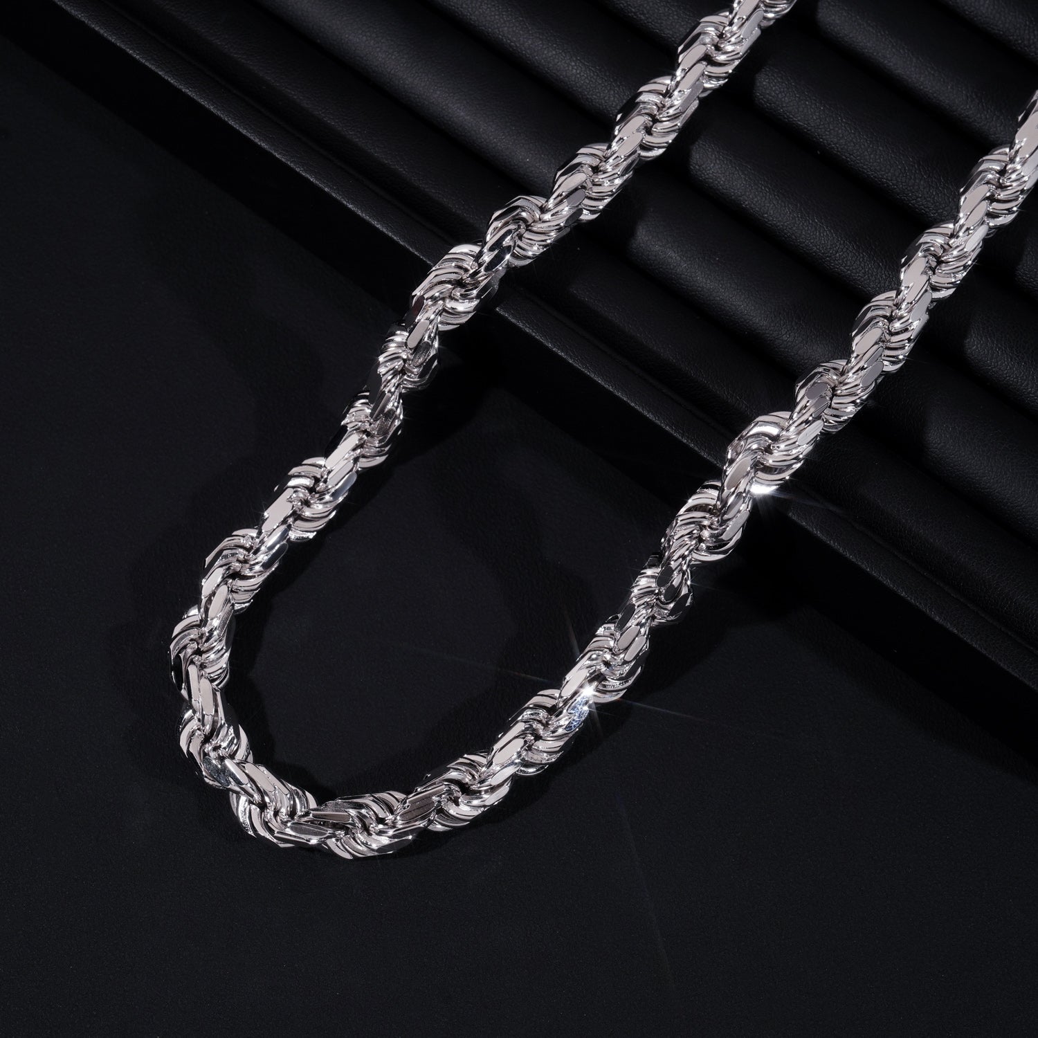 Solid Silver Men Jewelry Neklace 10MM Plain Rope Chain With Moissanite Lock