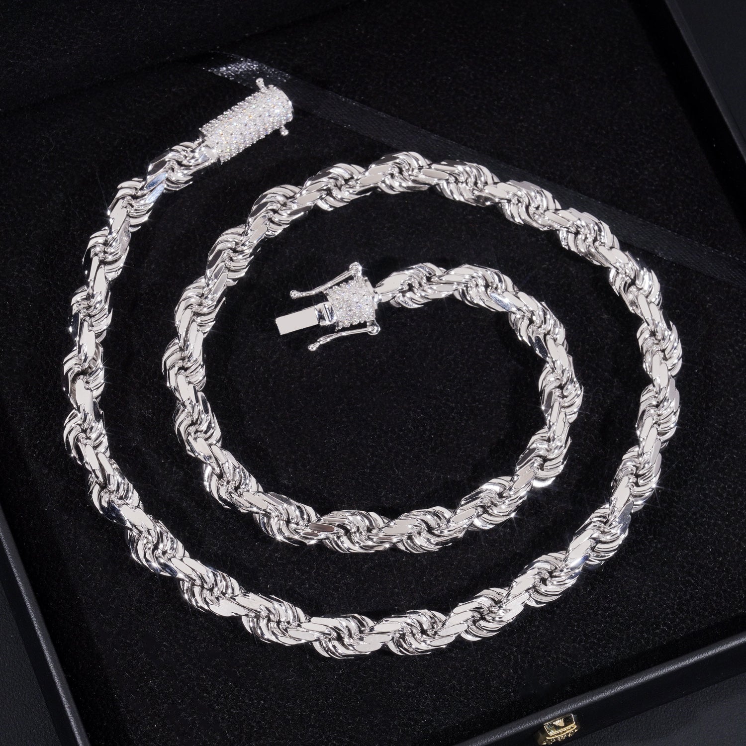 Solid Silver Men Jewelry Neklace 10MM Plain Rope Chain With Moissanite Lock