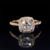 Halo Diamond Cushion Cut VVS Moissanite Engagement Ring 14K Yellow Gold