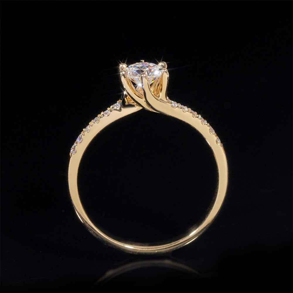 14K Yellow Gold 1CT Six Prongs VVS Moissanite Diamond Engagement Ring Women