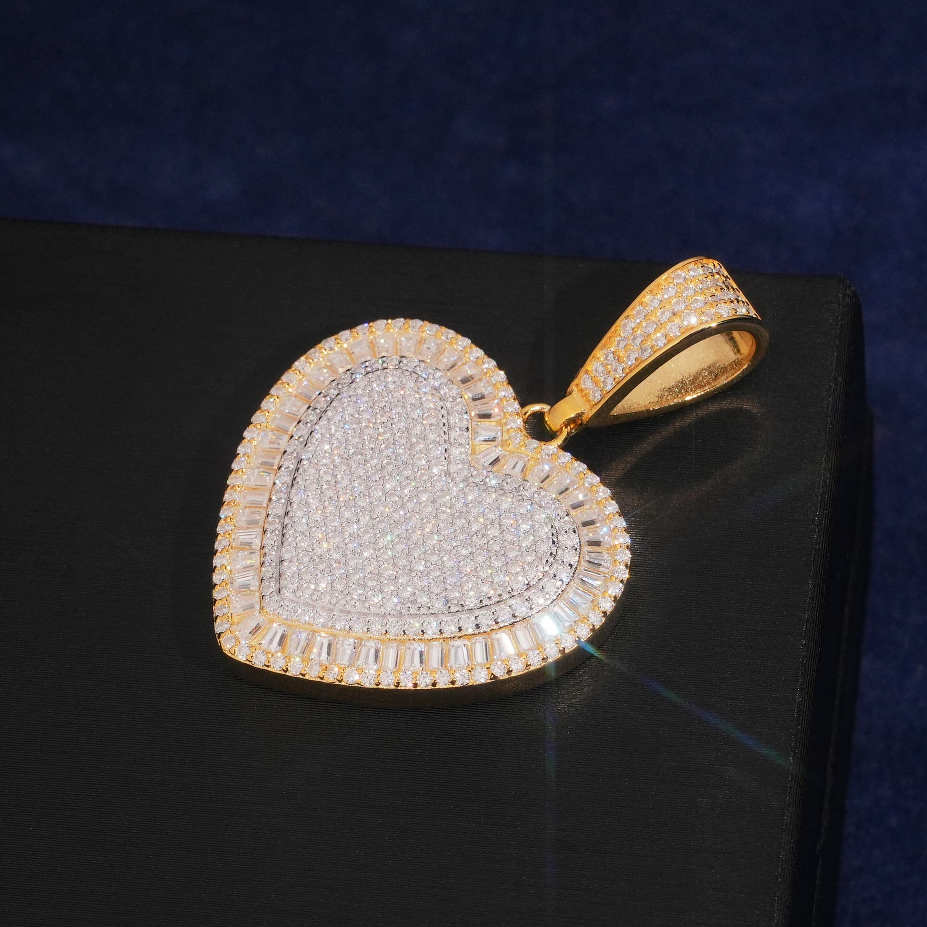 Moissanite Diamond Yellow Gold Two Tone Heart Pendant Charm For Unisex