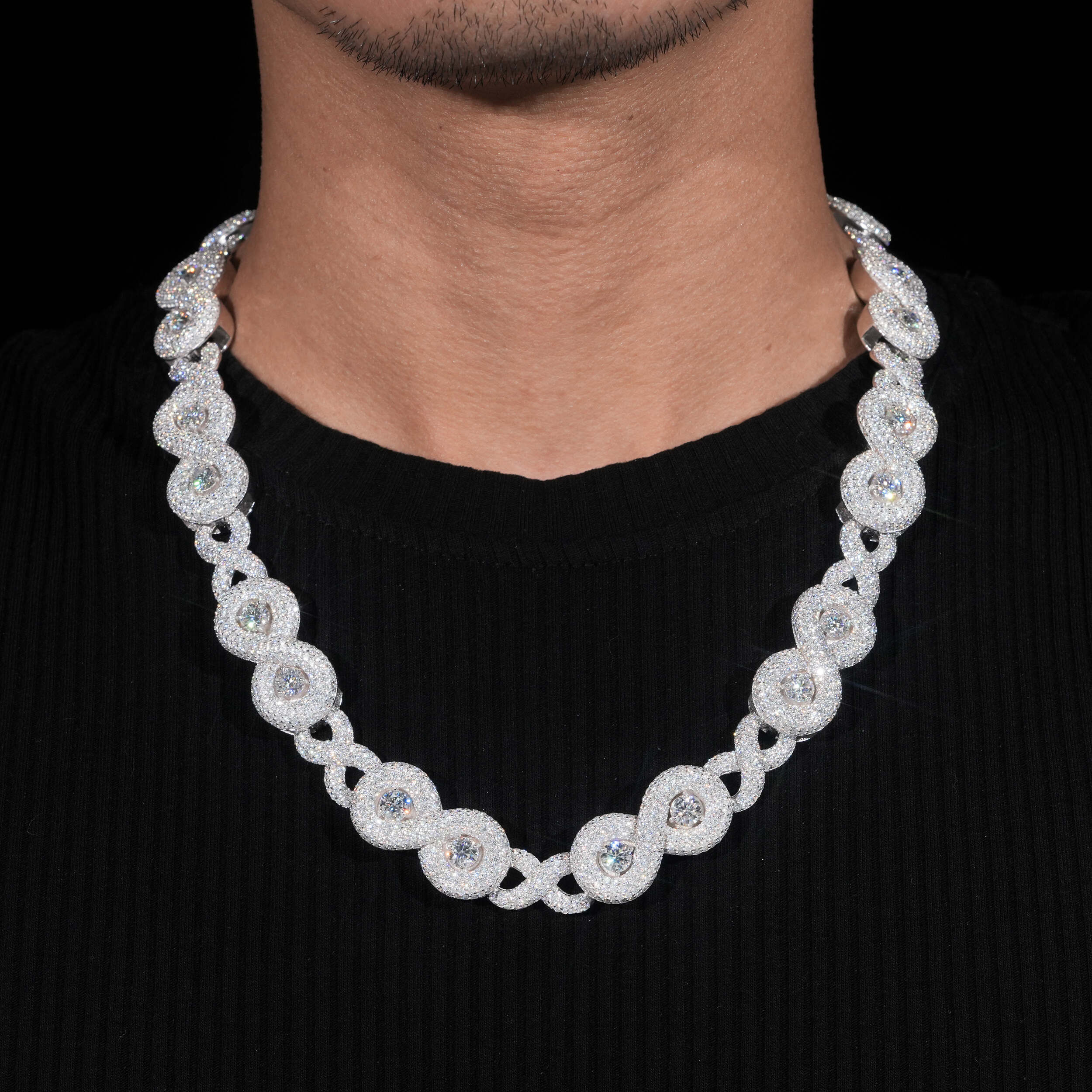 Sterling Silver 18MM Infinity Chain Necklace VVS Moissanite Diamond