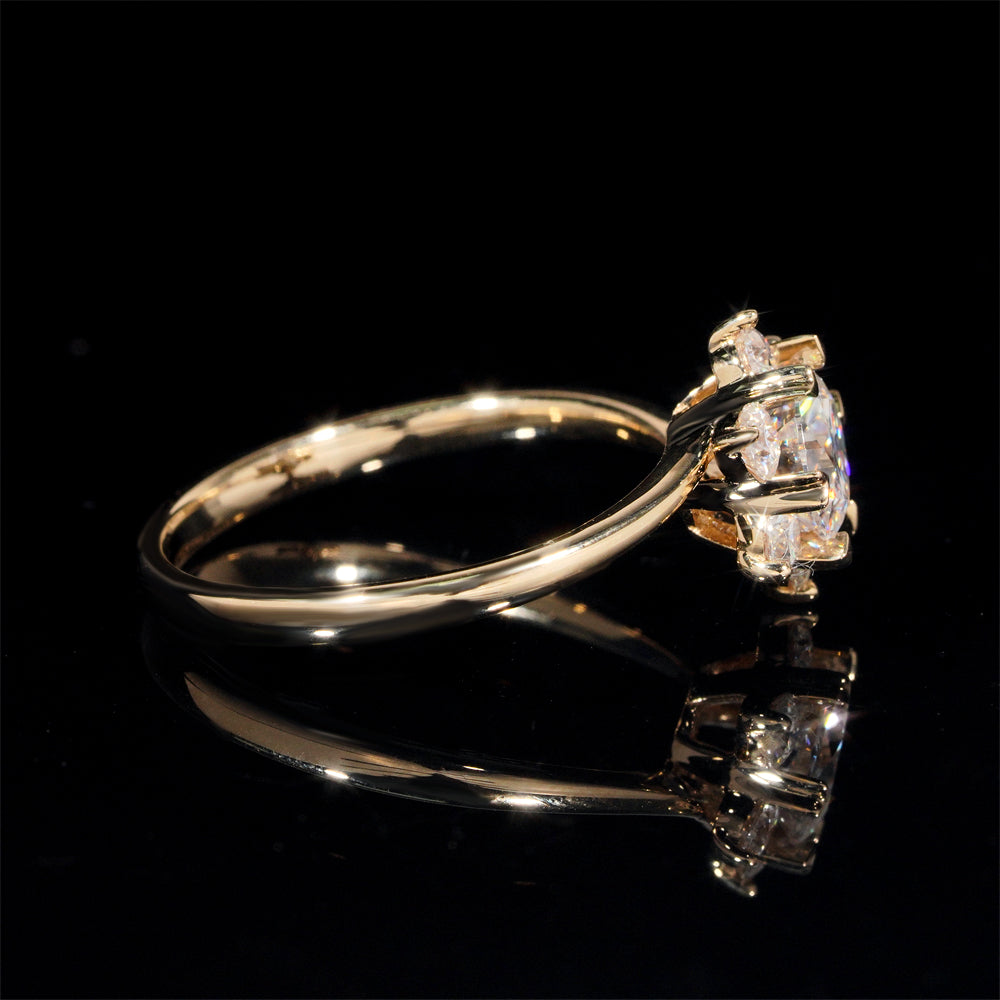 Flower Design Moissanite Diamond Ring Women Jewelry 14K Solid Gold