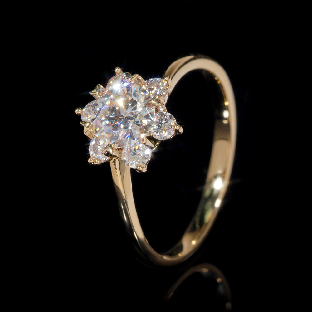 Flower Design Moissanite Diamond Ring Women Jewelry 14K Solid Gold