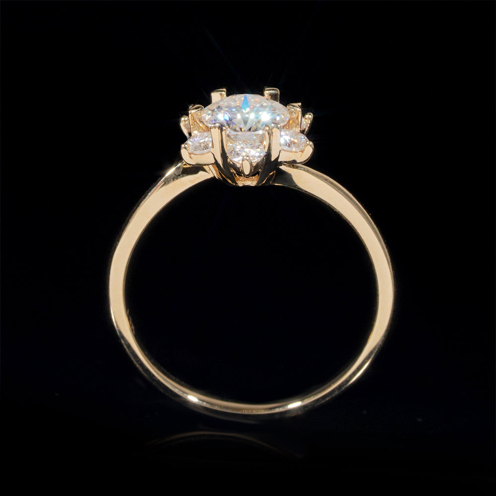 Flower Design Moissanite Diamond Ring Women Jewelry 14K Solid Gold