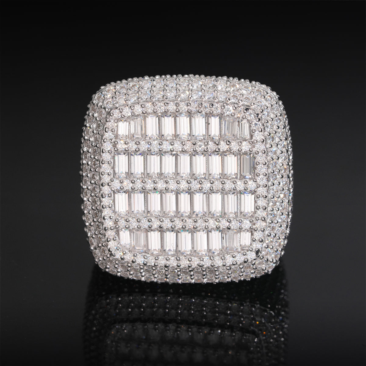 Sterling Silver 925 Men Baguette Cut Square Iced Out Men Ring VVS Moissanite Diamond