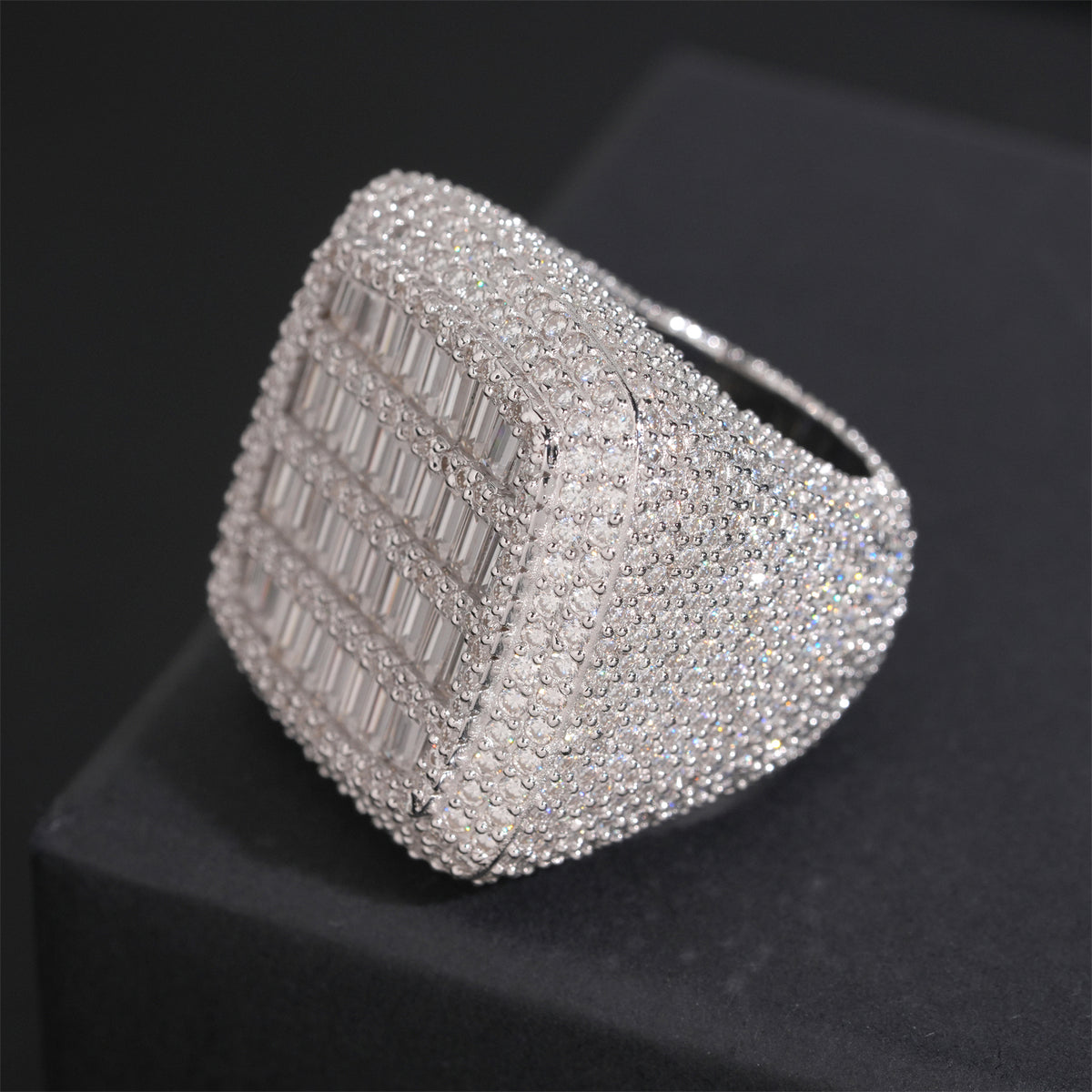 Sterling Silver 925 Men Baguette Cut Square Iced Out Men Ring VVS Moissanite Diamond