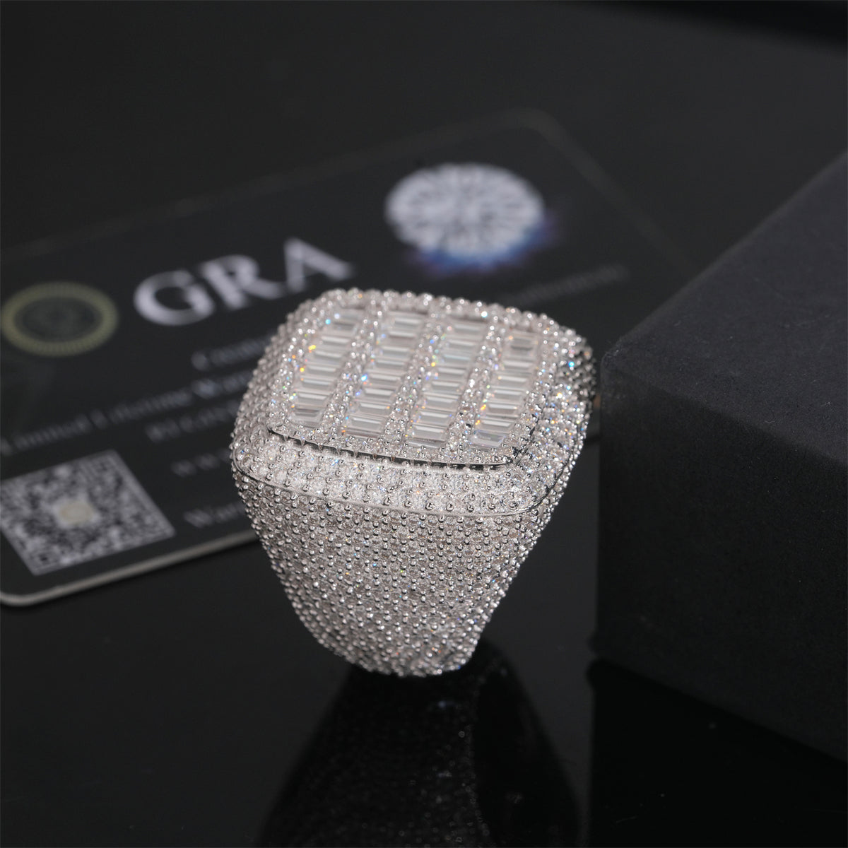 Sterling Silver 925 Men Baguette Cut Square Iced Out Men Ring VVS Moissanite Diamond