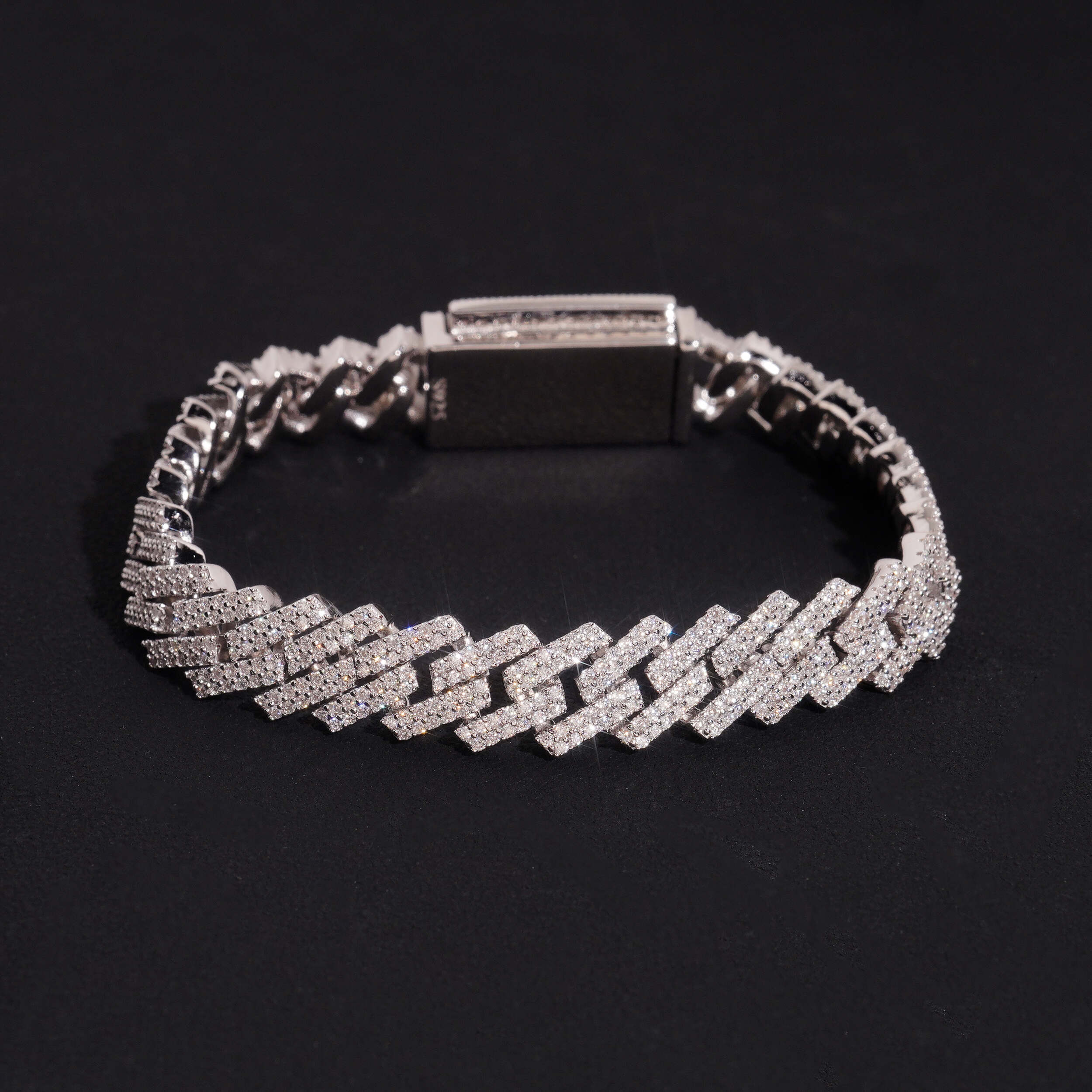 10MM Two Rows Sterling Silver Lab Grown Diamond Cuban Bracelet