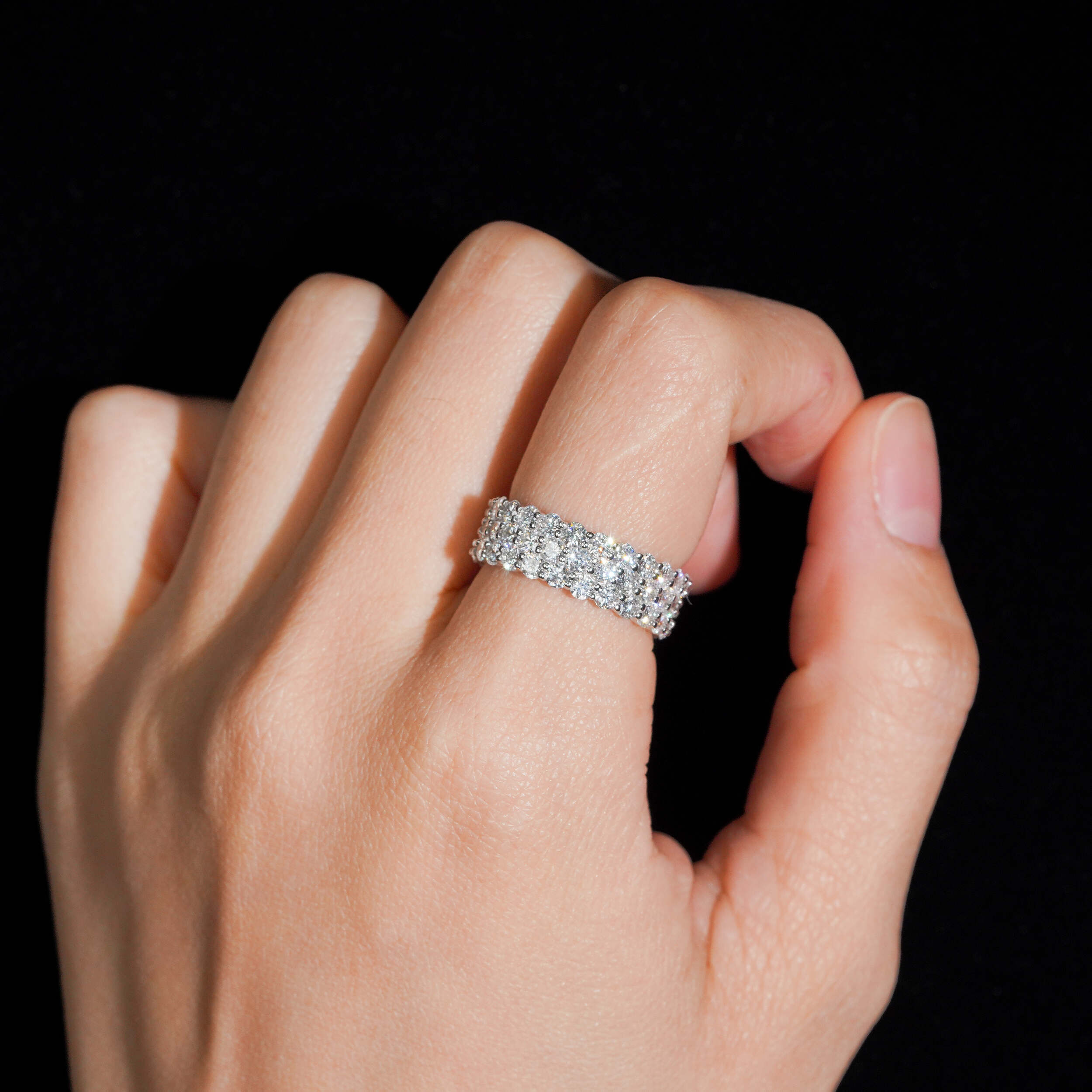 925 Sterling Silver vvs Lab Grown Diamond Eternity Ring Band Three Rows