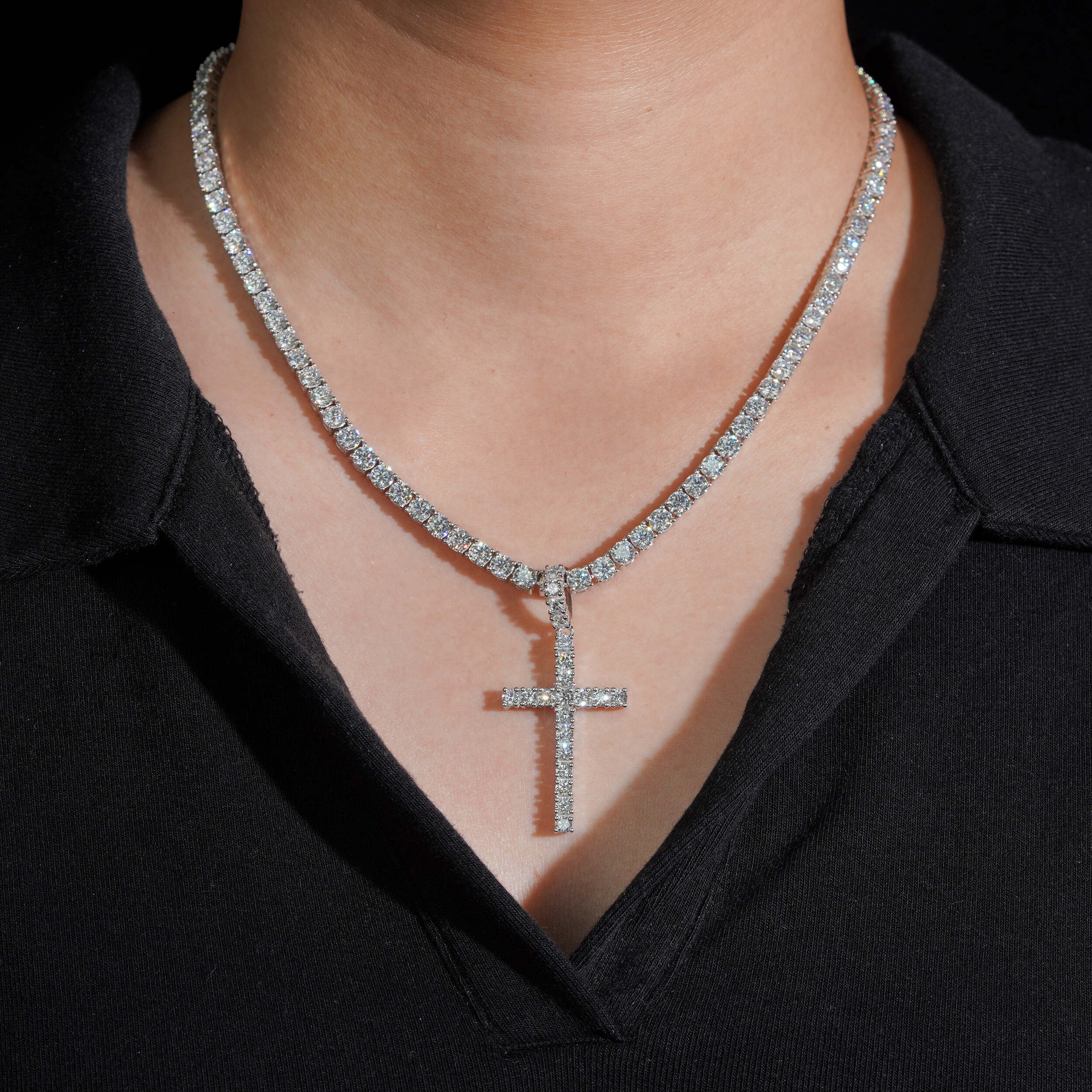 925 Sterling Silver Lab Grown Diamond Cross Pendant Charm 3MM