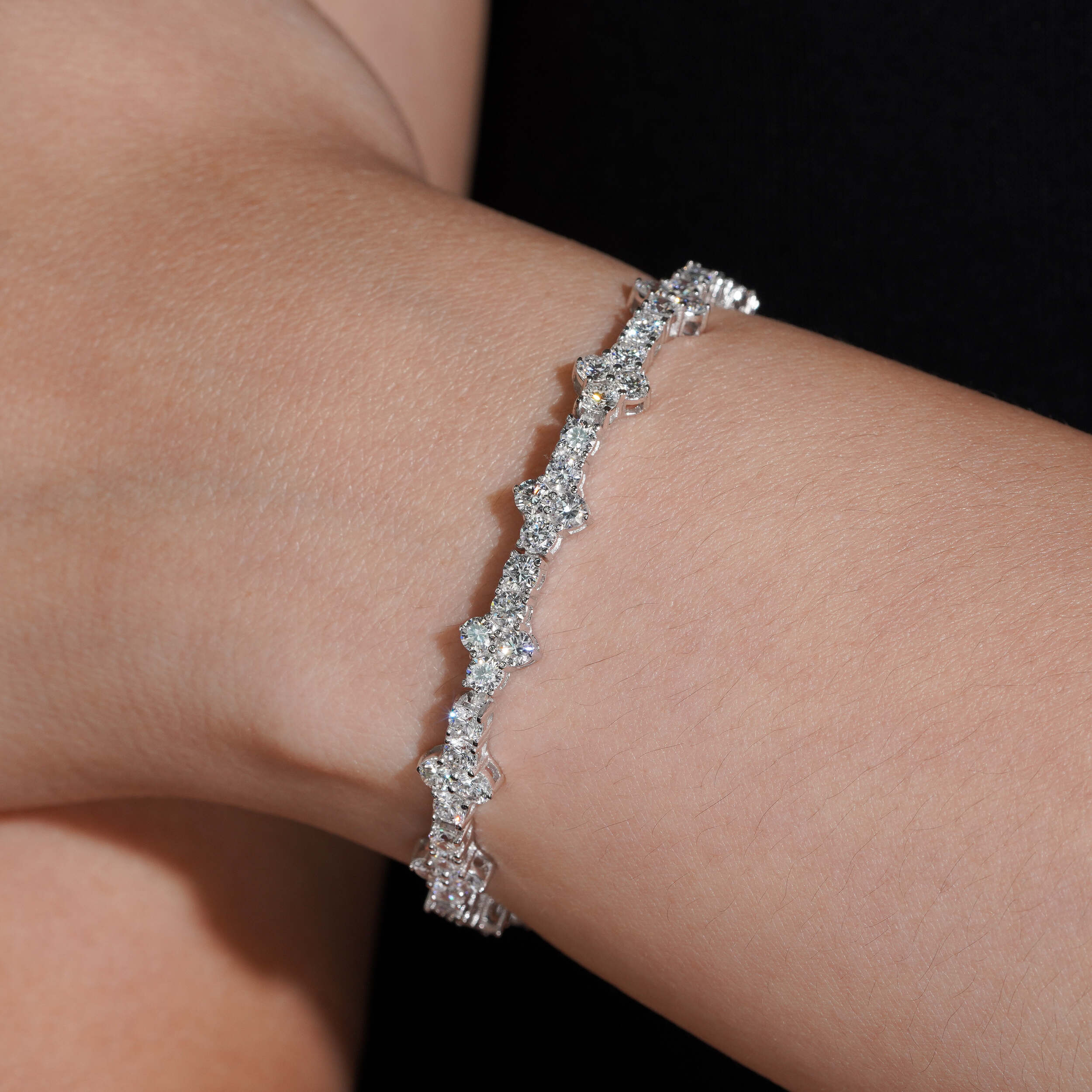925 Sterling Silver Lab Grown Diamond Cross Spike Tennis Bracelet 3MM