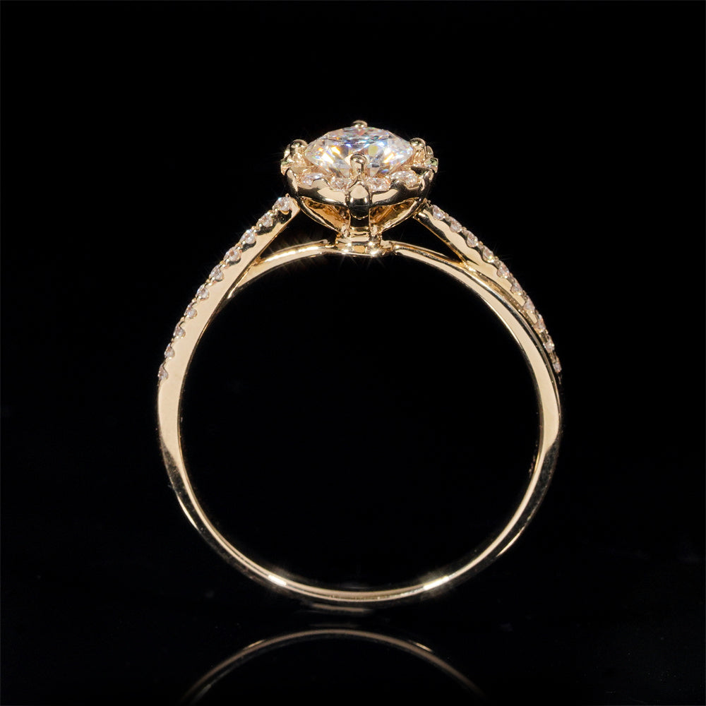 1CT VVS Moissanite Diamond Engagement Ring For Women 14K Real Yellow Gold