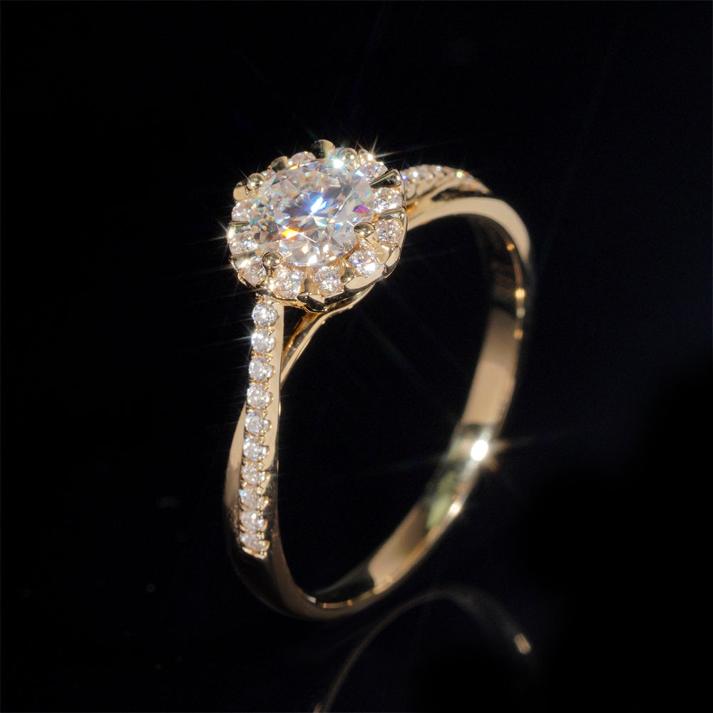 1CT VVS Moissanite Diamond Engagement Ring For Women 14K Real Yellow Gold