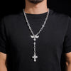 Custom Made Sterling Silver Moissanite Rosardy Cross Jesus Necklace